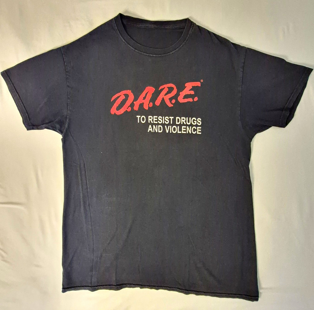D.A.R.E. Men's Graphic Logo T-Shirt Black Cotton Crew Neck Short Sleeve M
